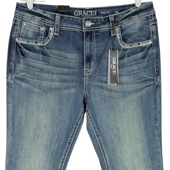 Grace In LA Women's Embroidered Easy Fit Boot Cut Stretch Blue Jeans Size 33 NWT - Picture 3 of 10